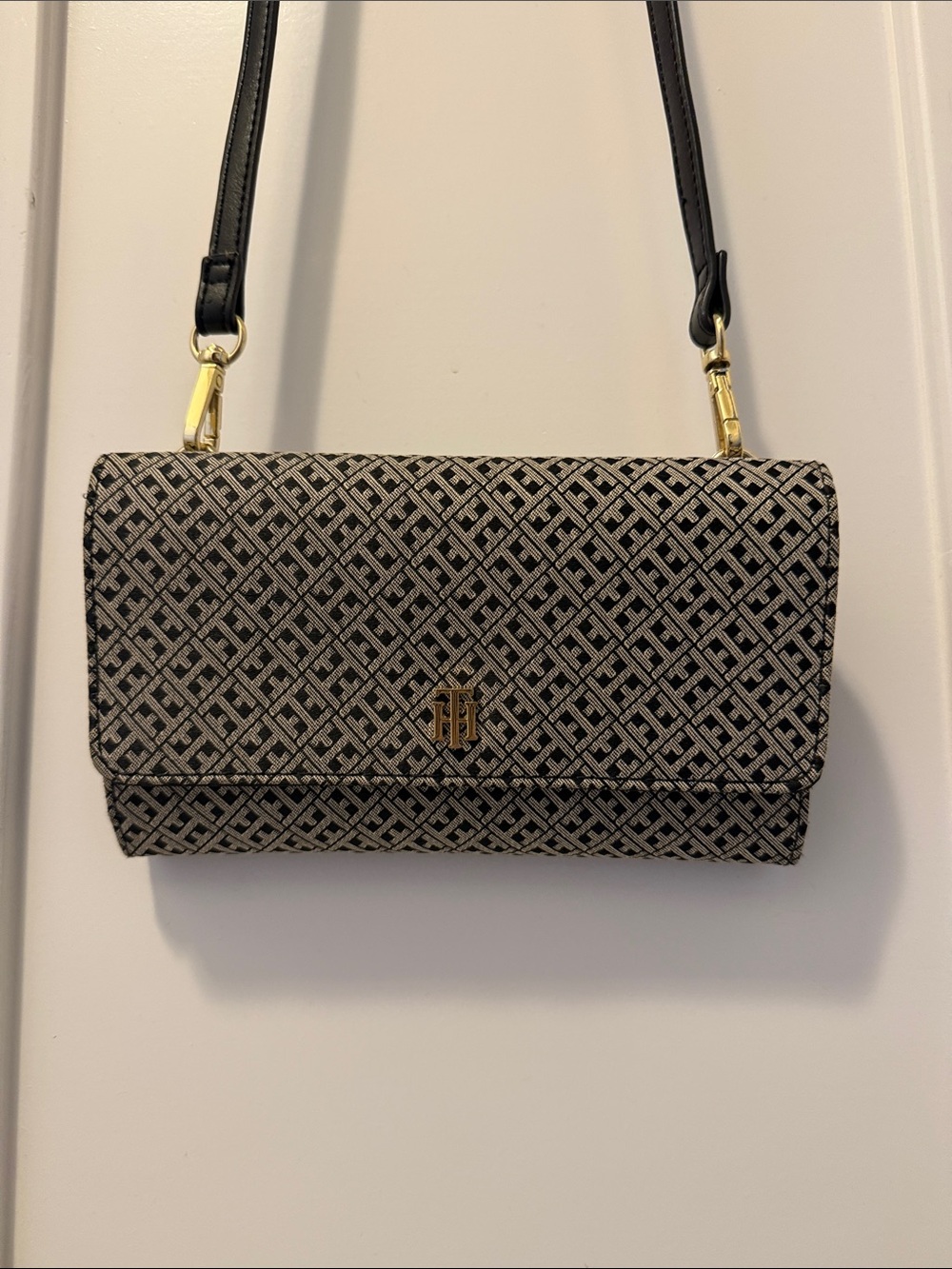 Tommy Hilfiger Black & Cream Logo Jacquard Crossbody